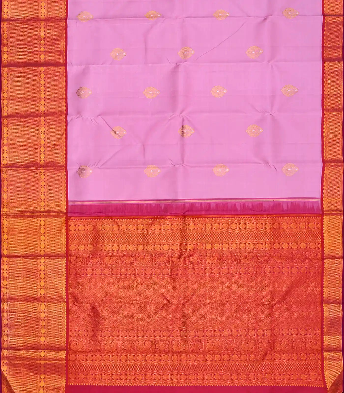 Lavender Handloom Kanchipuram Korvai Silk Saree With Buttas-Lavander