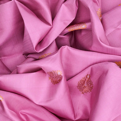 Lavender Handloom Kanchipuram Korvai Silk Saree With Buttas-Lavander