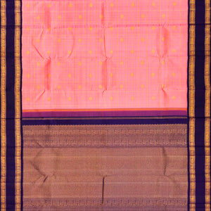 Light Peach Handloom Kanchipuram Korvai Silk Saree With Checks & Buttas-Light Peach