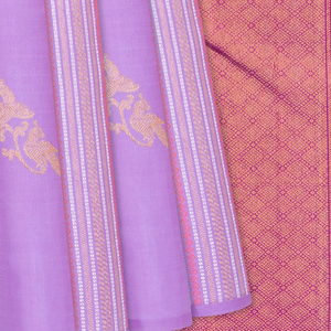 Lavender Handloom Kanchipuram Silk Saree With Buttas & Stripes-Lavander
