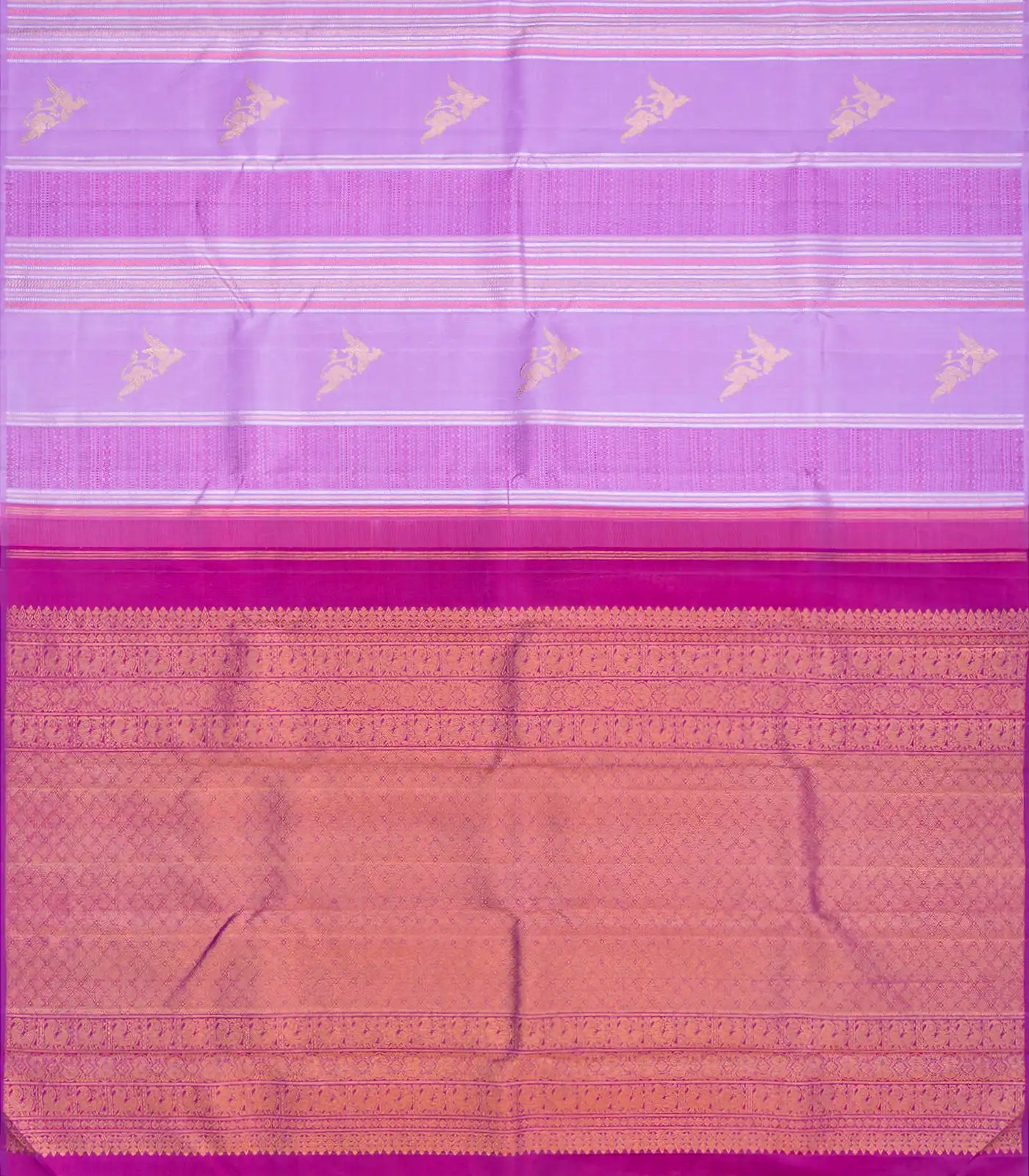 Lavender Handloom Kanchipuram Silk Saree With Buttas & Stripes-Lavander