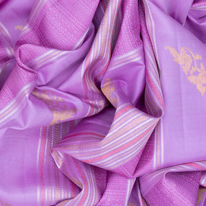 Lavender Handloom Kanchipuram Silk Saree With Buttas & Stripes-Lavander