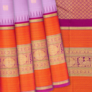 Lavender Handloom Kanchipuram Korvai Silk Saree With Buttas-Lavander
