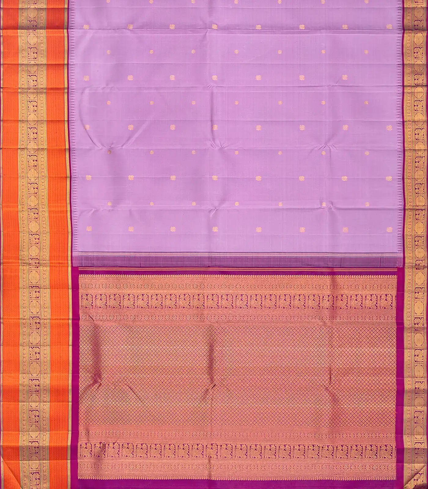 Lavender Handloom Kanchipuram Korvai Silk Saree With Buttas-Lavander
