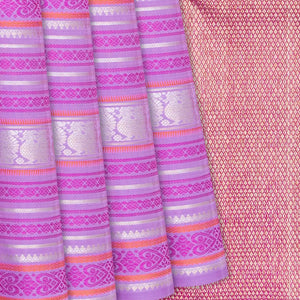 Lavender Handloom Kanchipuram Silk Saree With Stripes-Lavender