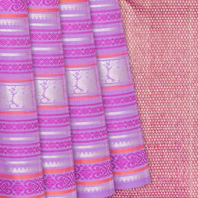Lavender Handloom Kanchipuram Silk Saree With Stripes-Lavender