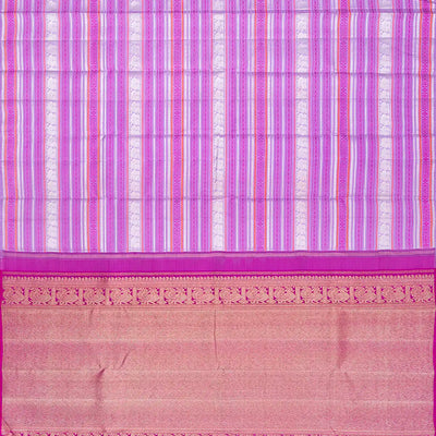 Lavender Handloom Kanchipuram Silk Saree With Stripes-Lavender
