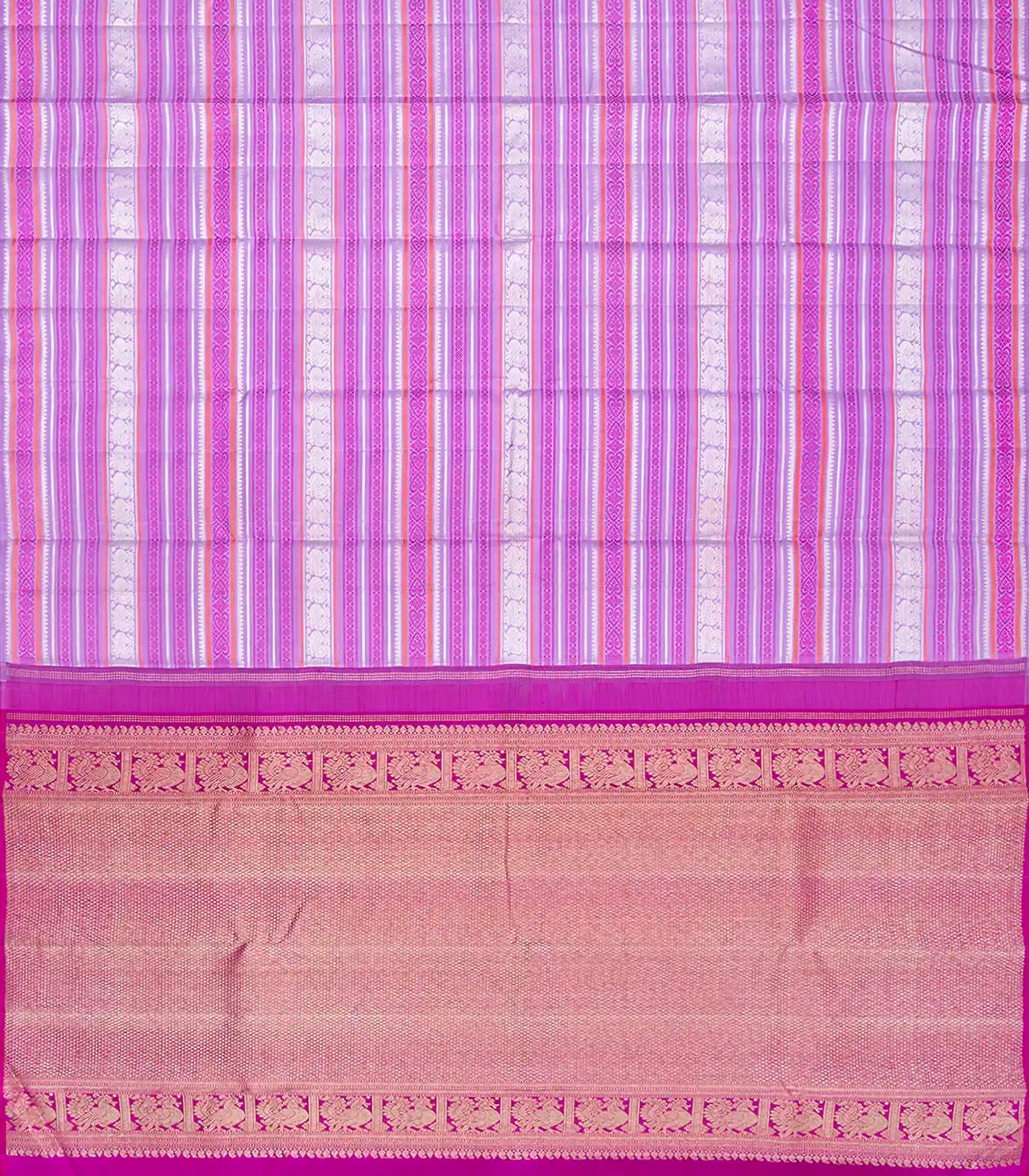 Lavender Handloom Kanchipuram Silk Saree With Stripes-Lavender