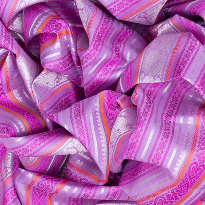 Lavender Handloom Kanchipuram Silk Saree With Stripes-Lavender