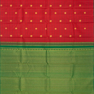 Crimson Handloom Kanchipuram Silk Saree With Annam Buttas & Checks-Crimson
