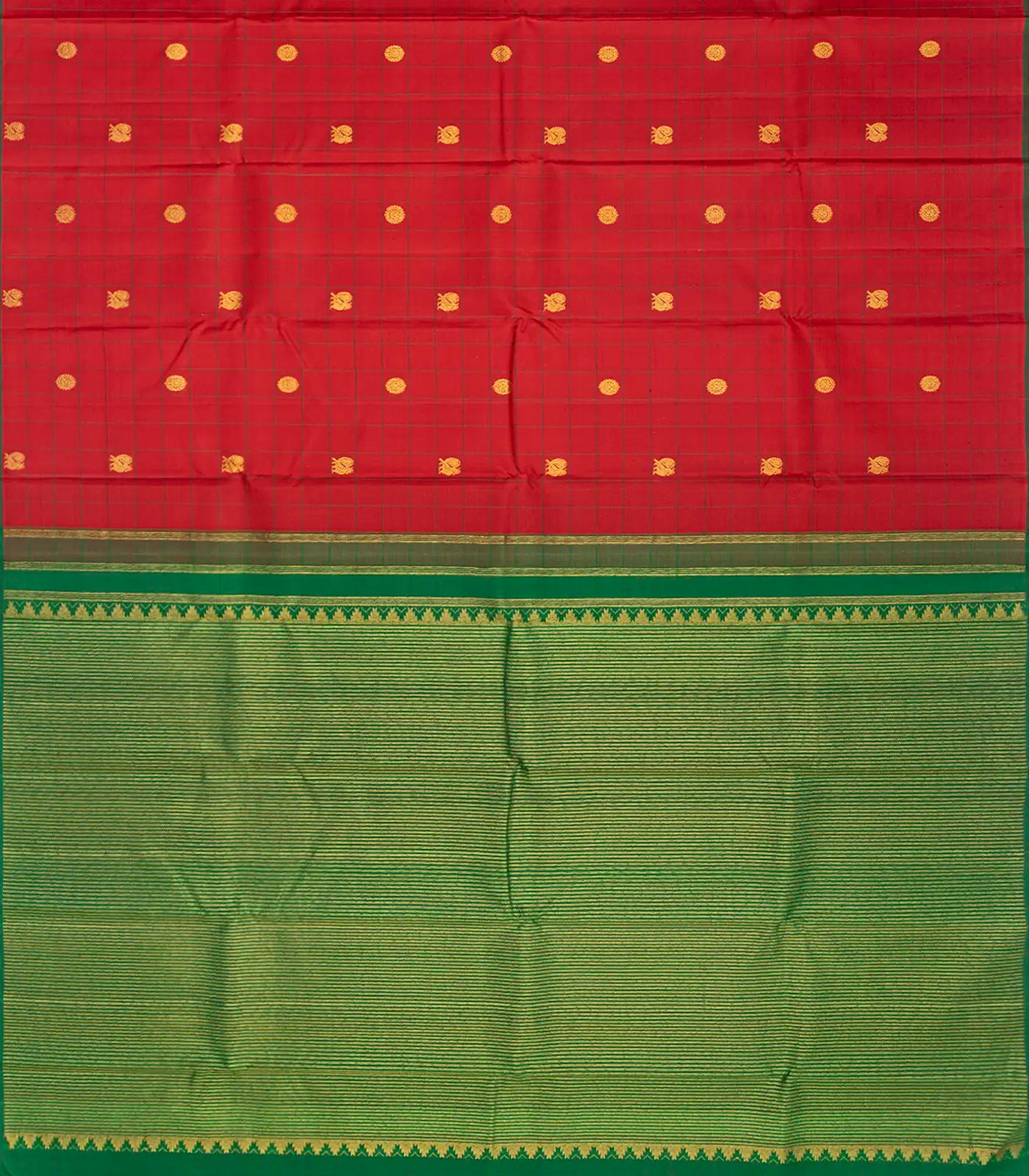 Crimson Handloom Kanchipuram Silk Saree With Annam Buttas & Checks-Crimson