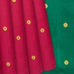 Crimson Handloom Kanchipuram Silk Saree With Chakaram Motifs-Crimson