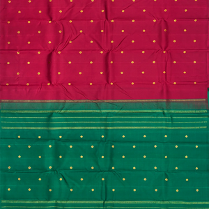 Crimson Handloom Kanchipuram Silk Saree With Chakaram Motifs-Crimson