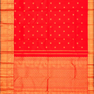 Red Handloom Kanchipuram Silk Saree With Annam Buttas -Red