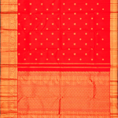 Red Handloom Kanchipuram Silk Saree With Annam Buttas -Red