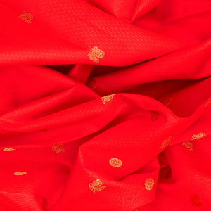 Red Handloom Kanchipuram Silk Saree With Annam Buttas -Red