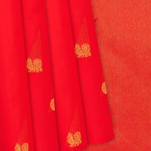 Red Handloom Kanchipuram Silk Saree With Annam Buttas -Red