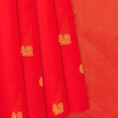 Red Handloom Kanchipuram Silk Saree With Annam Buttas -Red