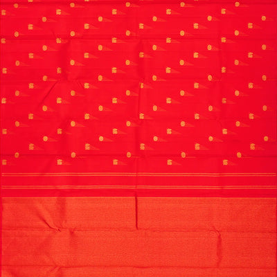 Red Handloom Kanchipuram Silk Saree With Annam Buttas -Red