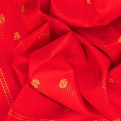 Red Handloom Kanchipuram Silk Saree With Annam Buttas -Red