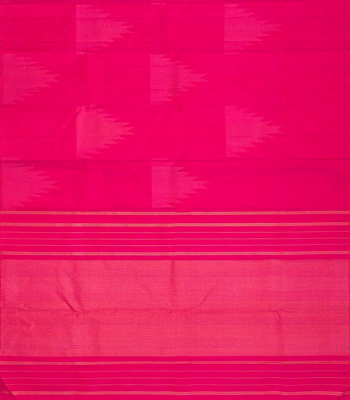 Hot Pink Handloom Kanchipuram Silk Saree With Temple Buttas -Hot Pink