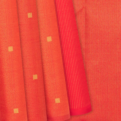 Red Handloom Kanchipuram Partley Silk Saree With Square Buttas-Red