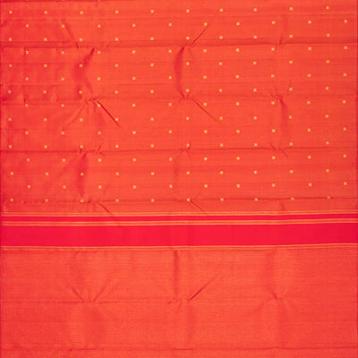Red Handloom Kanchipuram Partley Silk Saree With Square Buttas-Red