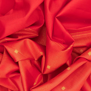 Red Handloom Kanchipuram Partley Silk Saree With Square Buttas-Red
