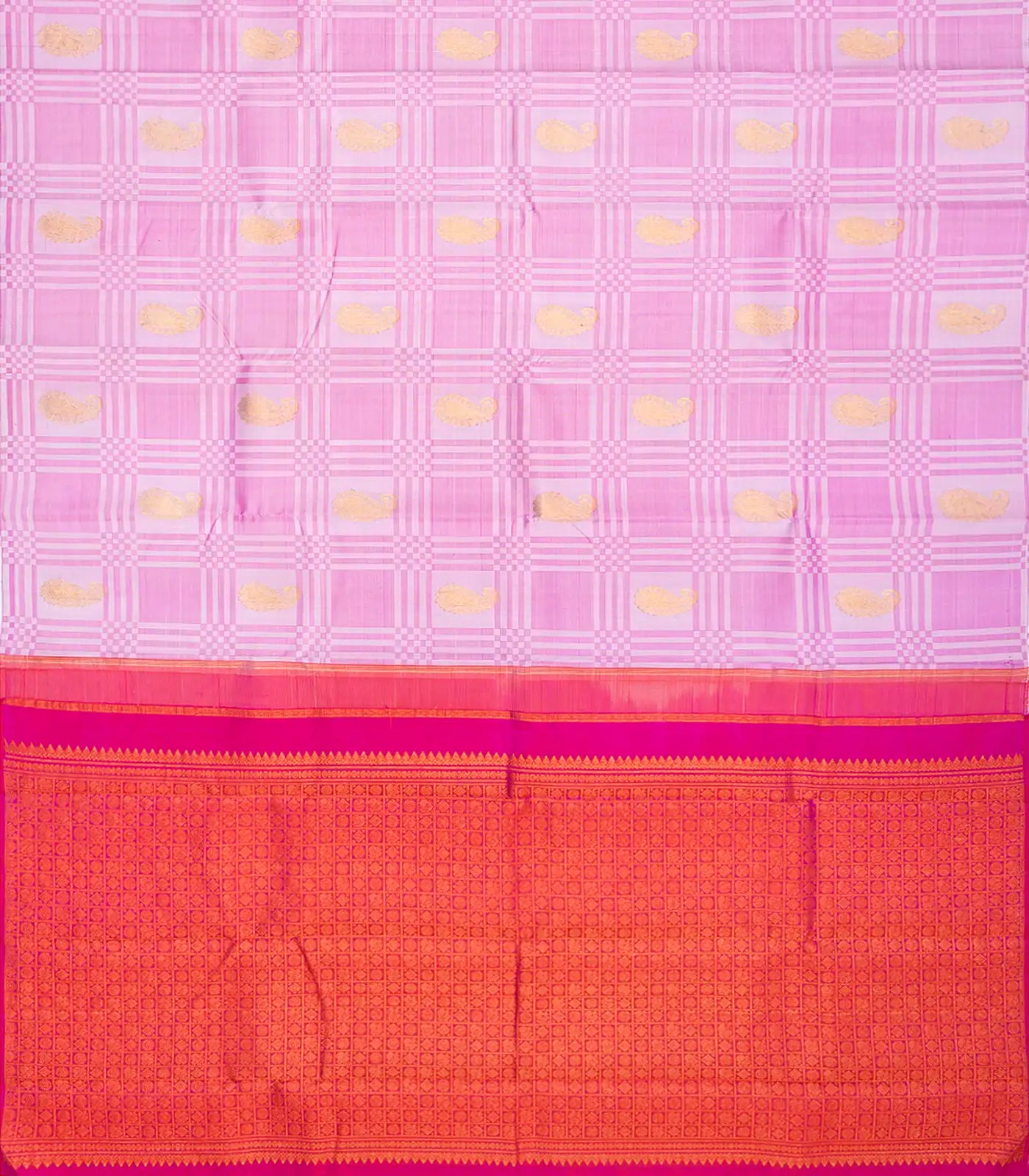 Baby Pink Handloom Kanchipuram Payadi Silk Saree With Mango Buttas-Baby Pink