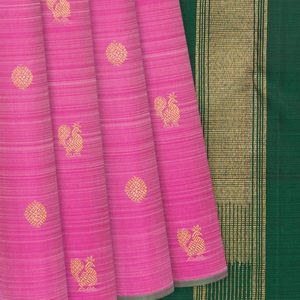Peach & Pink Handloom Kanchipuram Half & Half Silk Saree With Annam Motifs-Peach