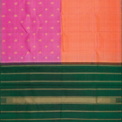 Peach & Pink Handloom Kanchipuram Half & Half Silk Saree With Annam Motifs-Peach