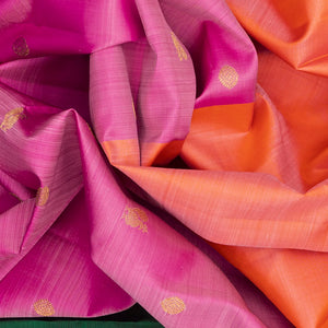 Peach & Pink Handloom Kanchipuram Half & Half Silk Saree With Annam Motifs-Peach