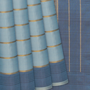 Grey Handloom Kanchipuram Silk Saree With Beldari Stripes-Grey