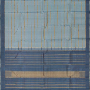 Grey Handloom Kanchipuram Silk Saree With Beldari Stripes-Grey