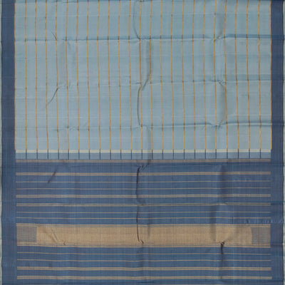 Grey Handloom Kanchipuram Silk Saree With Beldari Stripes-Grey