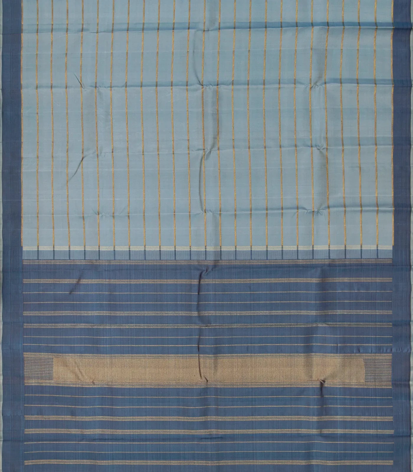 Grey Handloom Kanchipuram Silk Saree With Beldari Stripes-Grey