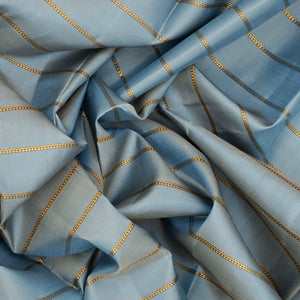 Grey Handloom Kanchipuram Silk Saree With Beldari Stripes-Grey