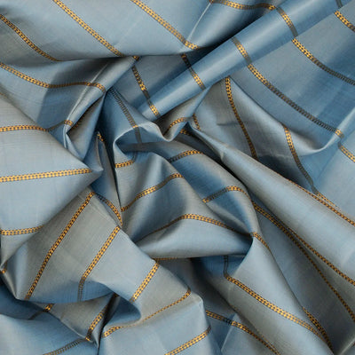 Grey Handloom Kanchipuram Silk Saree With Beldari Stripes-Grey