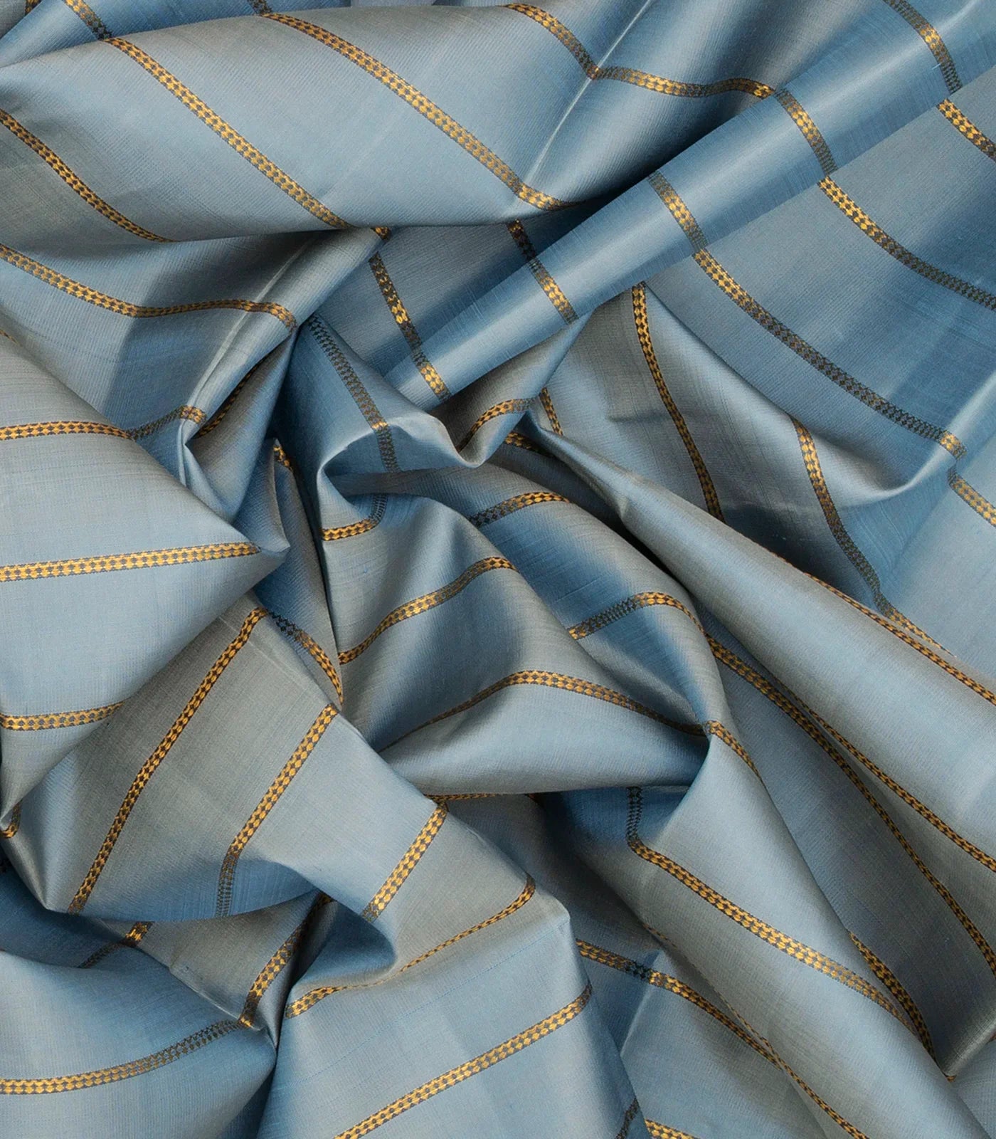 Grey Handloom Kanchipuram Silk Saree With Beldari Stripes-Grey