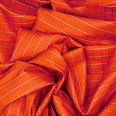 Orange Handloom Kanchipuram Korvai Silk Saree With Meena Checks-Orange