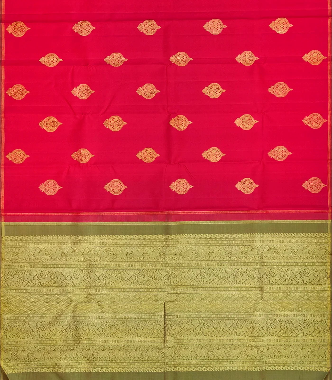 Pink Handloom Kanchipuram Silk Saree With Peacock Buttas-Pink