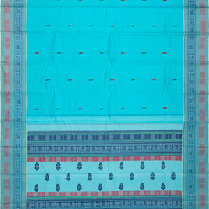 Sky Blue Handloom Kanchipuram Silk Saree With Floral Buttas-Sky Blue