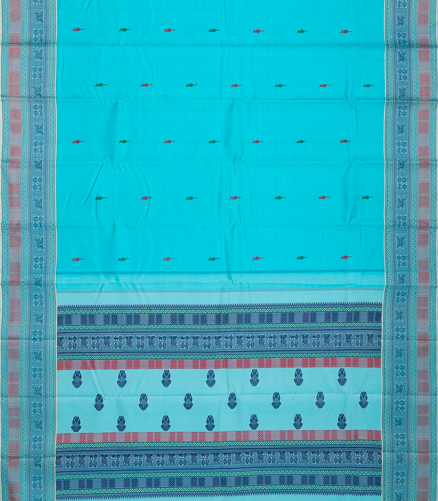 Sky Blue Handloom Kanchipuram Silk Saree With Floral Buttas-Sky Blue