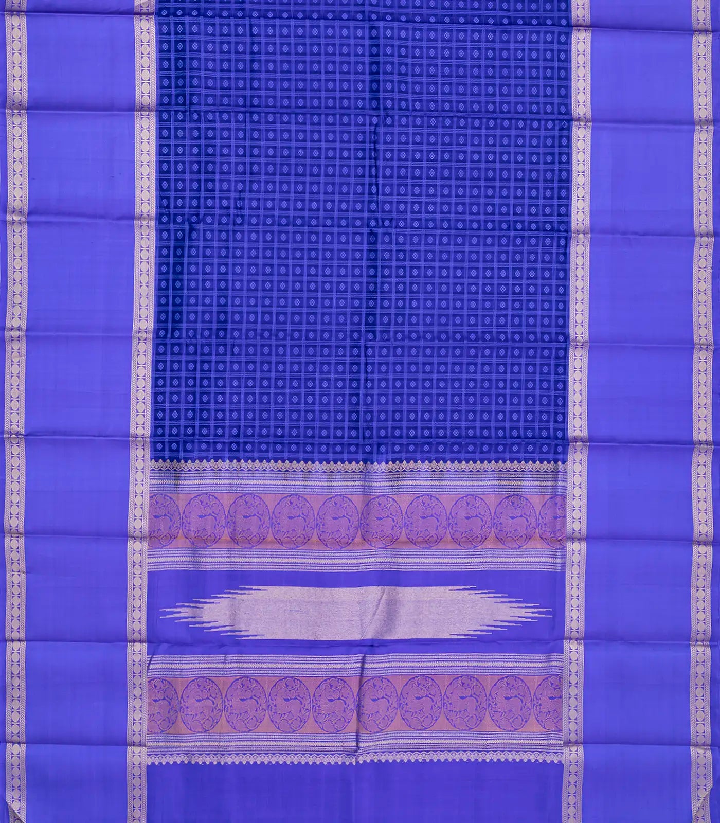 Purple Handloom Kanchipuram Silk Saree With Checks-Purple