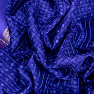 Purple Handloom Kanchipuram Silk Saree With Checks-Purple