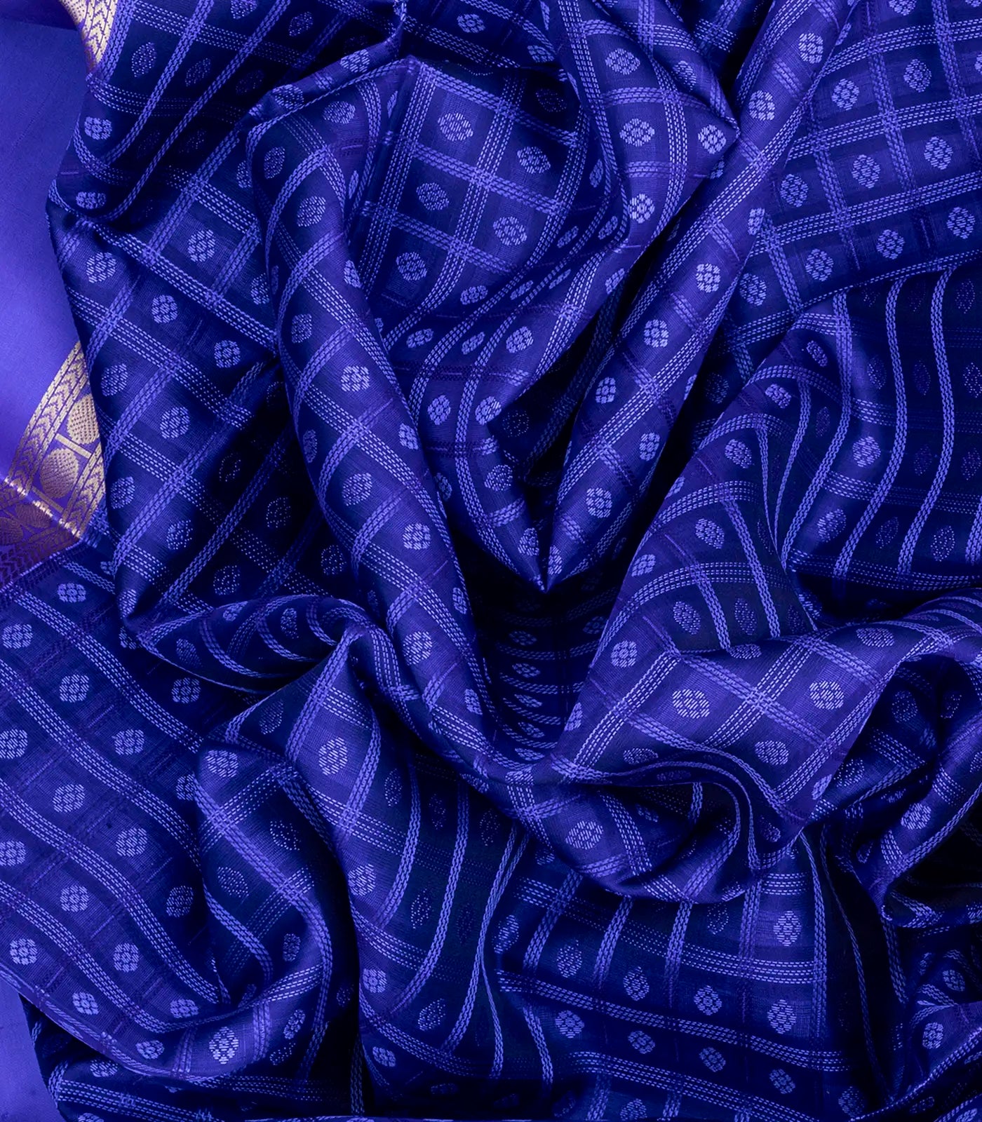 Purple Handloom Kanchipuram Silk Saree With Checks-Purple