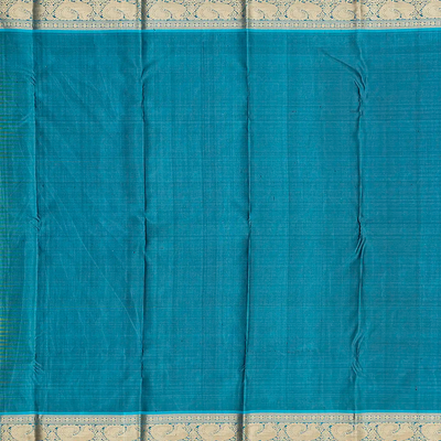 Green Handloom Kanchipuram Silk Saree With Checks-Green