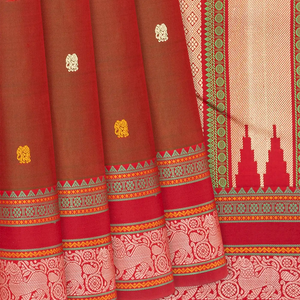 Maroon Handloom Kanchipuram Silk Saree With Elephant Buttas-Maroon