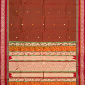 Maroon Handloom Kanchipuram Silk Saree With Elephant Buttas-Maroon