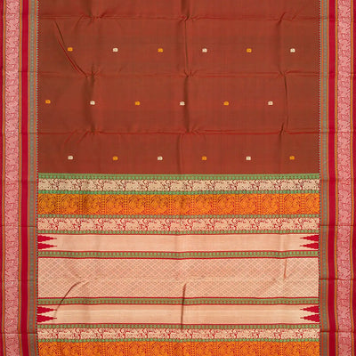 Maroon Handloom Kanchipuram Silk Saree With Elephant Buttas-Maroon